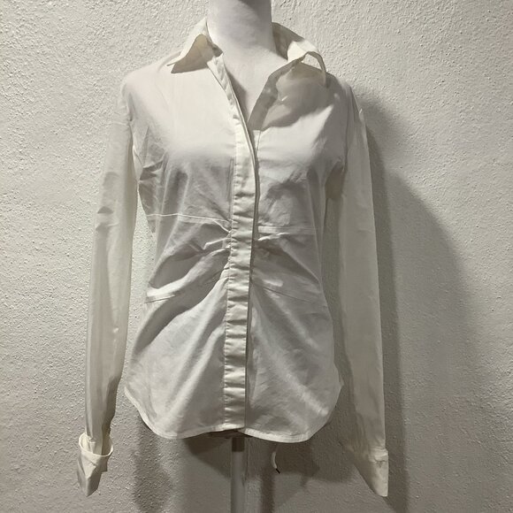 Banana Republic Tops - Banana Republic Y2K Women's Babydoll Blouse Sz M White Stretch Collared Preppy